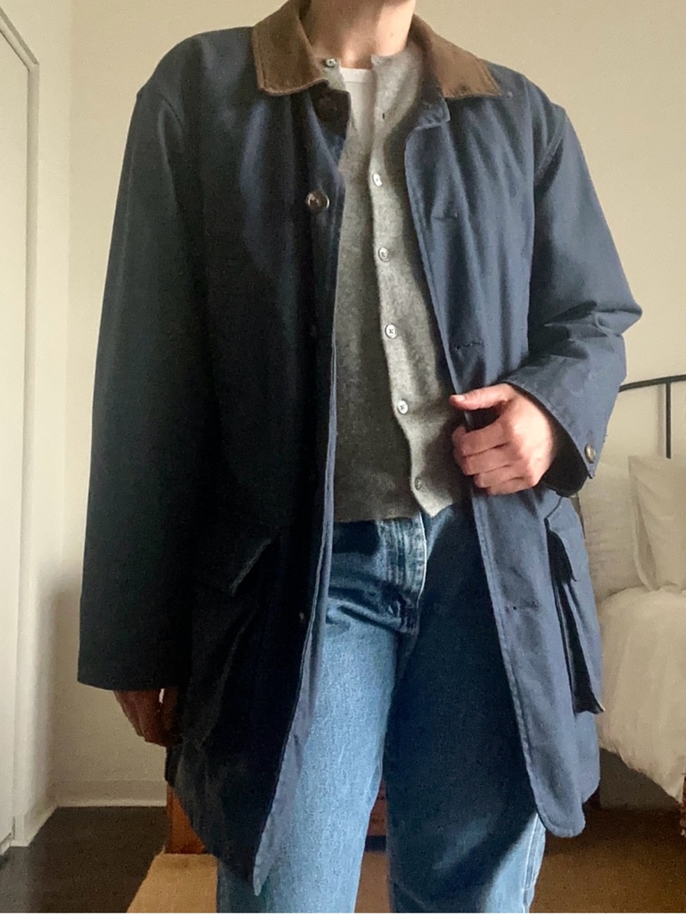 Vintage Lands’ End Navy Canvas Barn Coat with Removable Liner